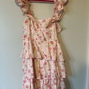 Altar'd State Pink Floral Ruffle Dress